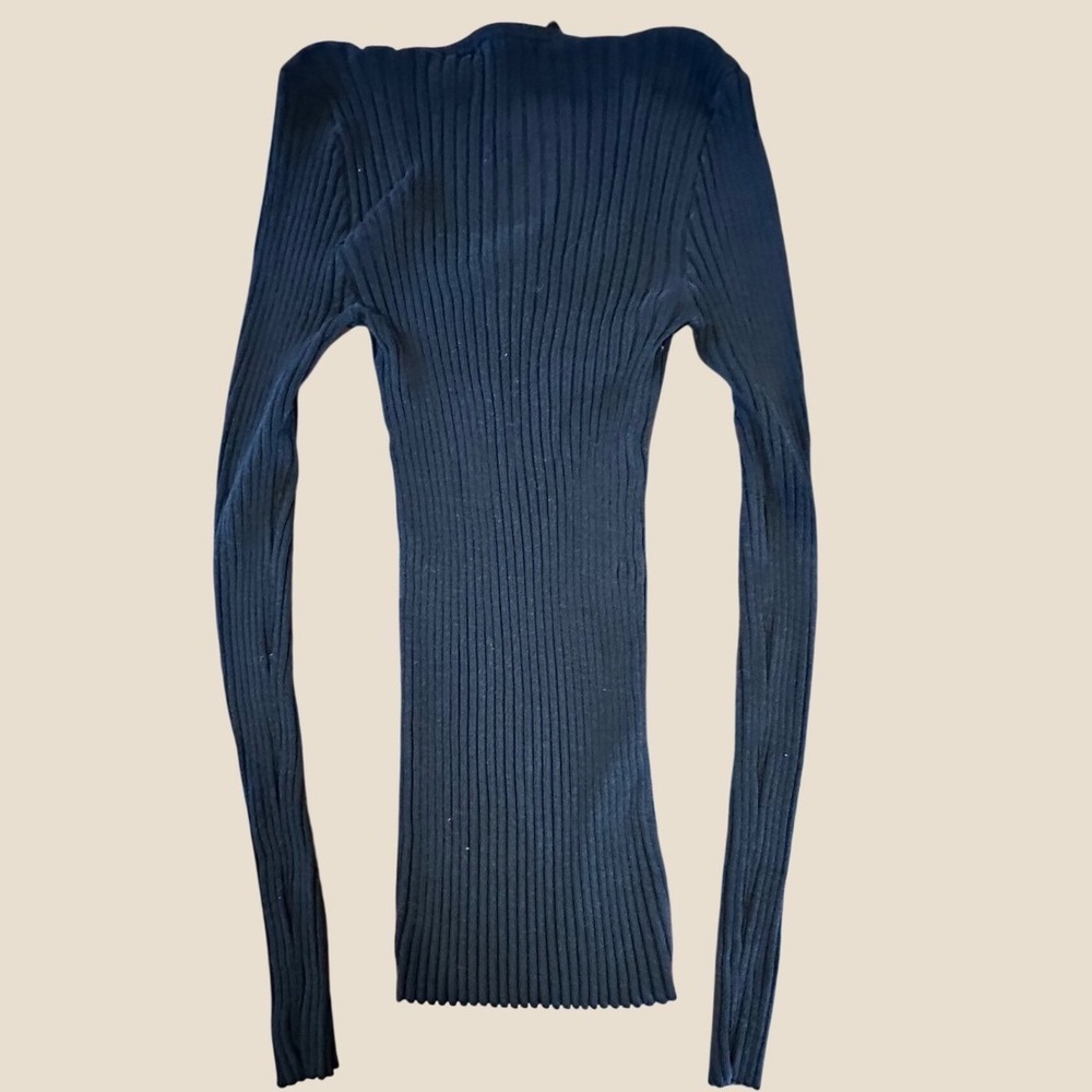 Vintage Wayne Rogers Black Ribbed Silk Blend Scoop Neck Long Sleeve Top Large - Picture 5 of 6